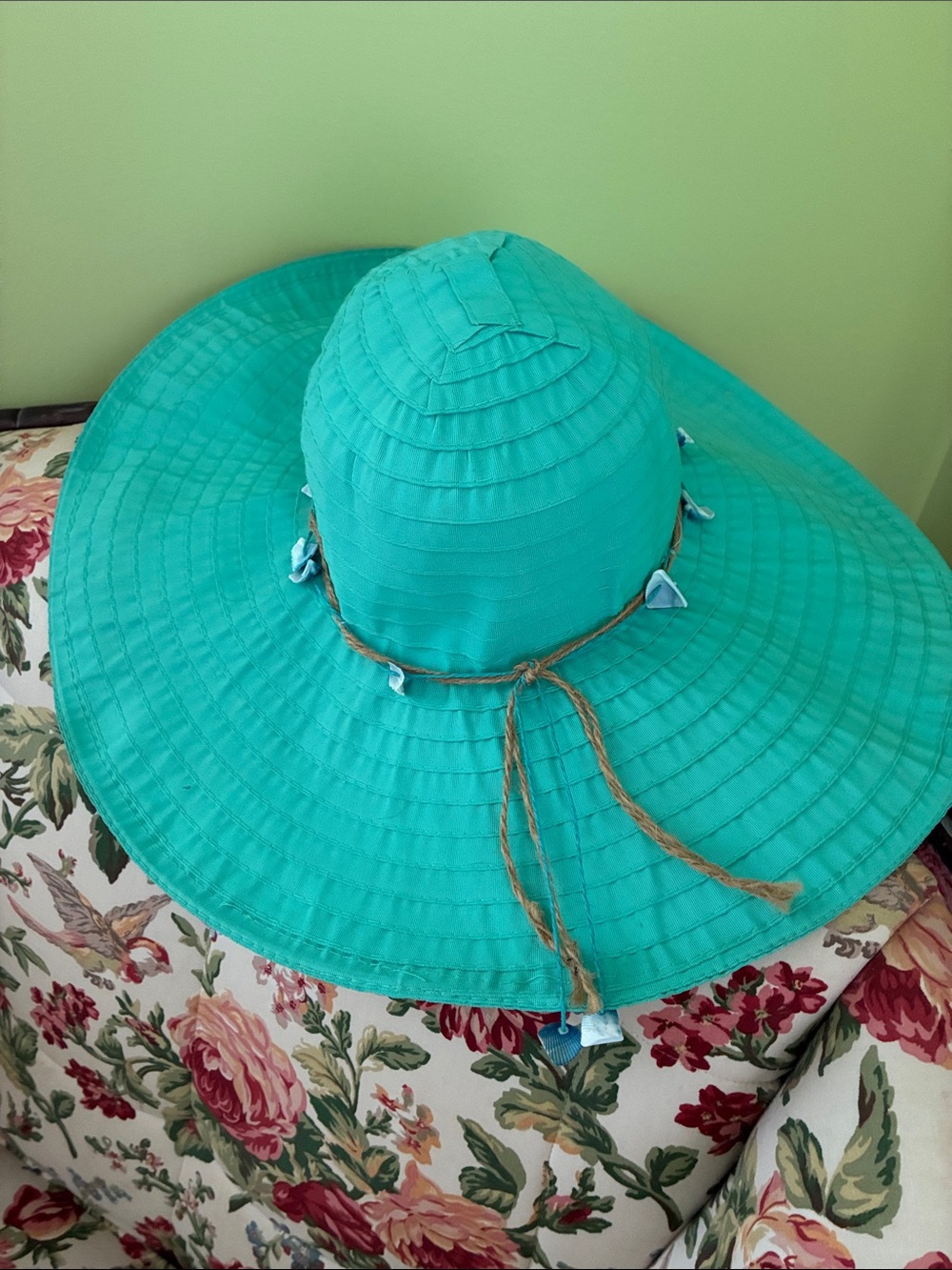 Women’s Turquoise Wide-Brim Sun Hat with Twine Accent - Picture 5 of 8